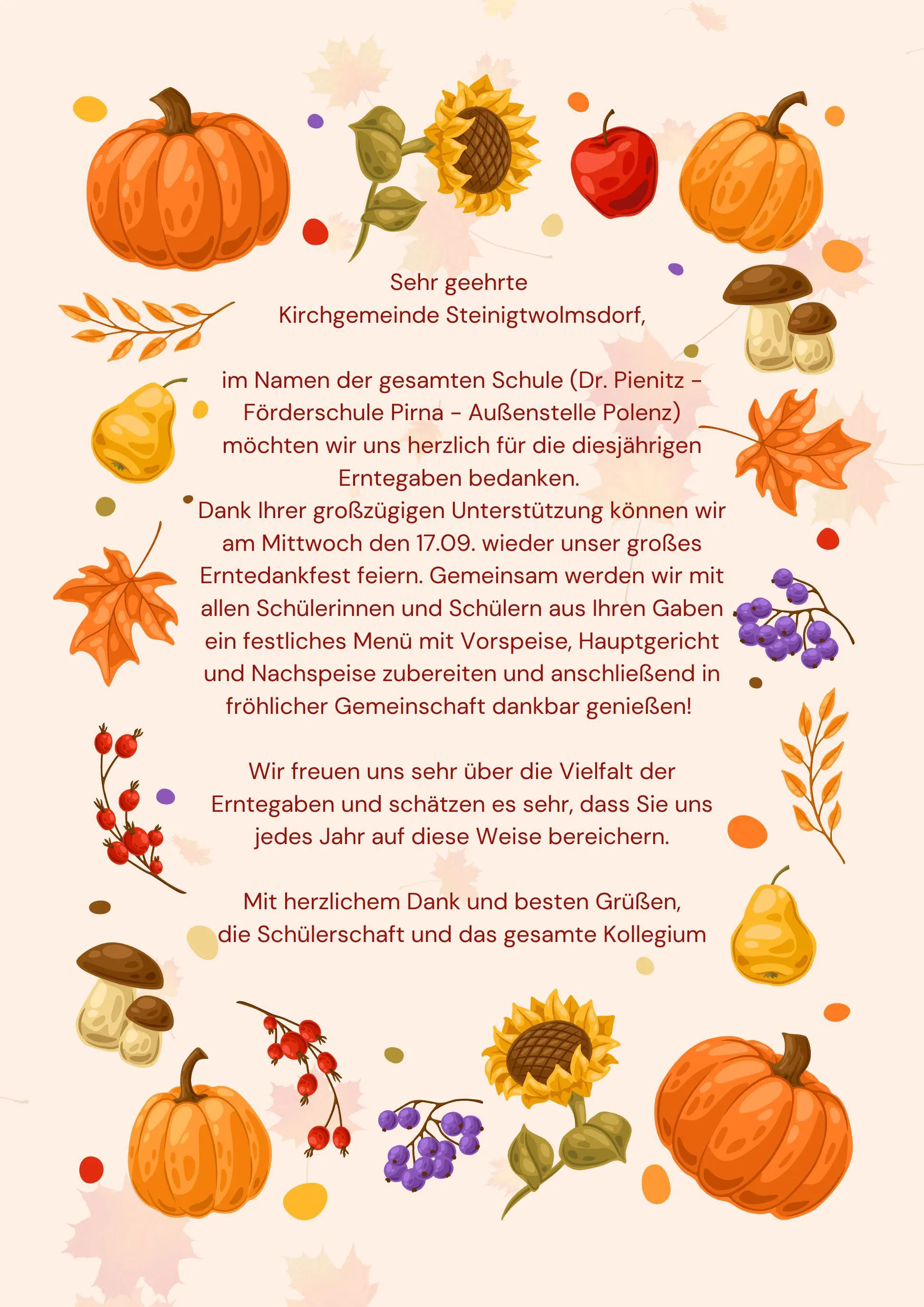 Dankeschön an Kirchgemeinde Steinigtwolmsdorf