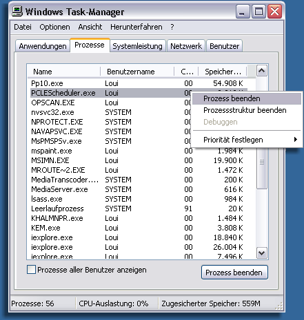 Windows XP Taskmanager